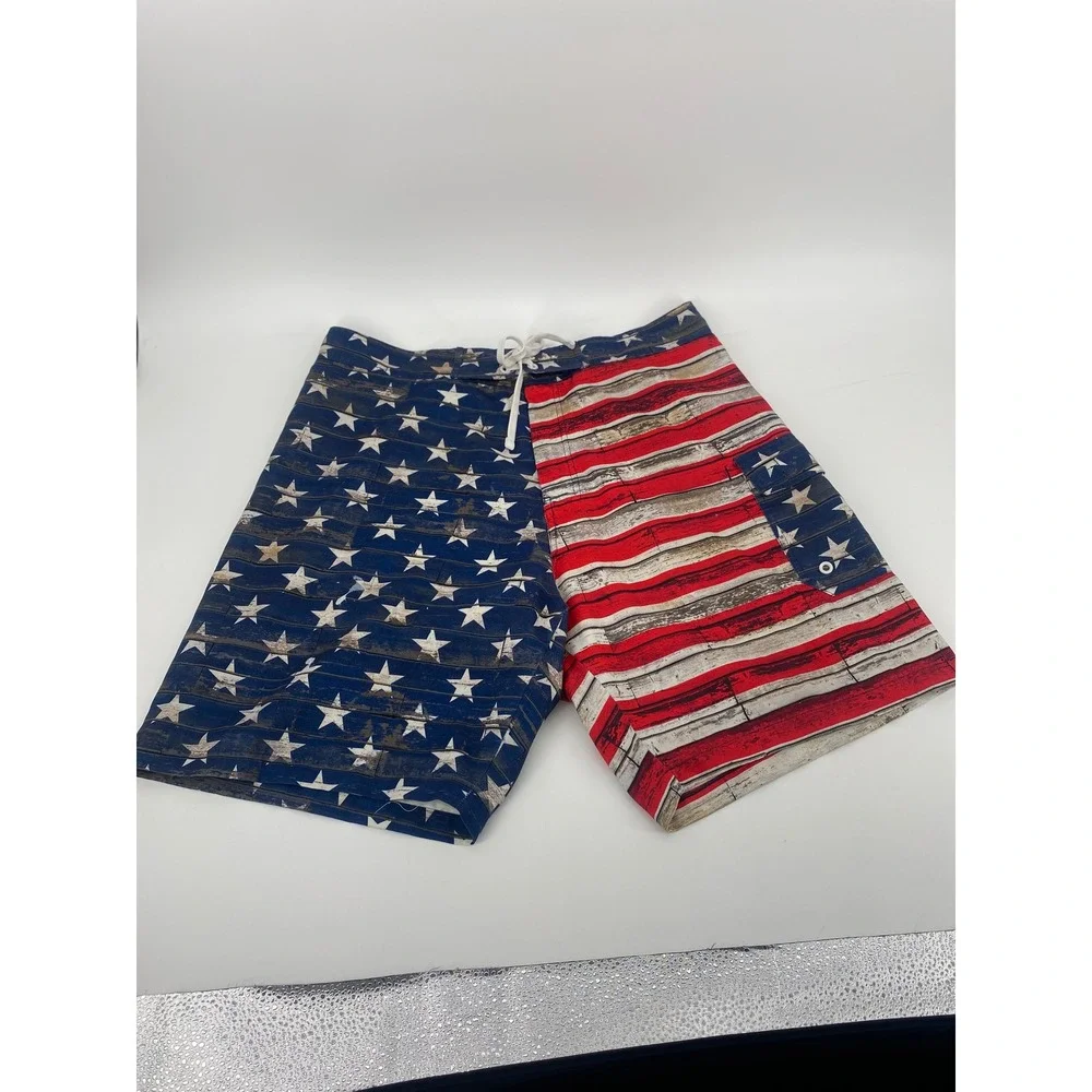 Calhoun Mens American Flag Board Shorts Swim Trunks XL Patriotic Stars & Stripes